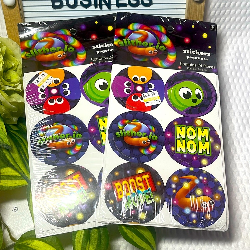 Up for sale is a new 2 lot of slither.io 24ct stickers.